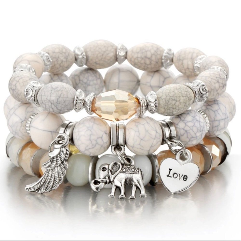 3 pcs Boho Beaded Charm Bracelet
